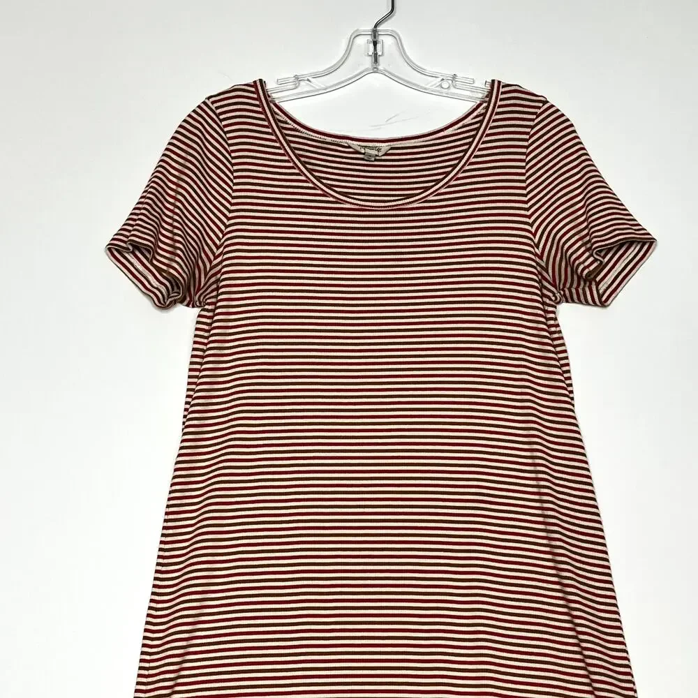 Madewell Swingy Tee Dress in Stripe Red Burnt Orange White Womens Medium - Picture 4 of 11